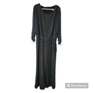 Eliza J womens Silver Metallic Stretch Waist Wide Leg Jump Suit Size 18 W